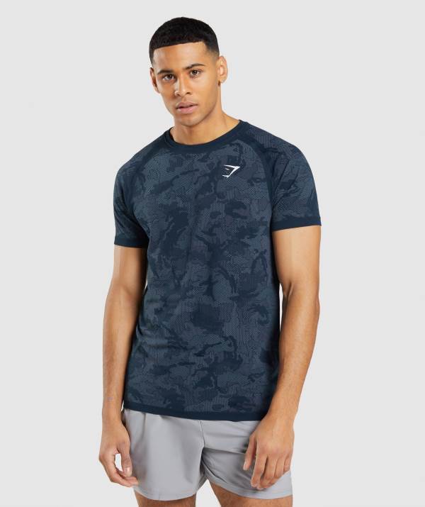 Panske Tricka Gymshark Geo Seamless Námornícka Modrá / Modre | MC0382176